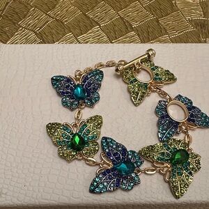 Elegant Butterfly Bracelet with Blue and Green Accents